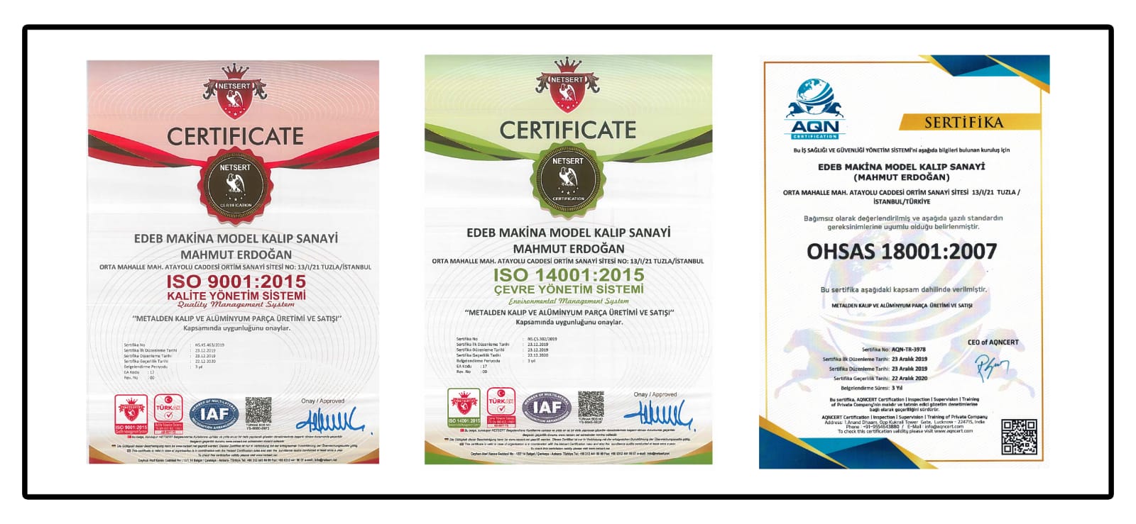See our certificate